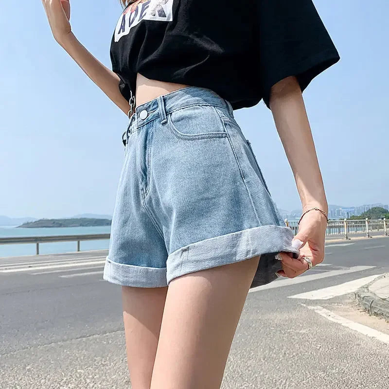 WIDE LEG DENIM SHORTS