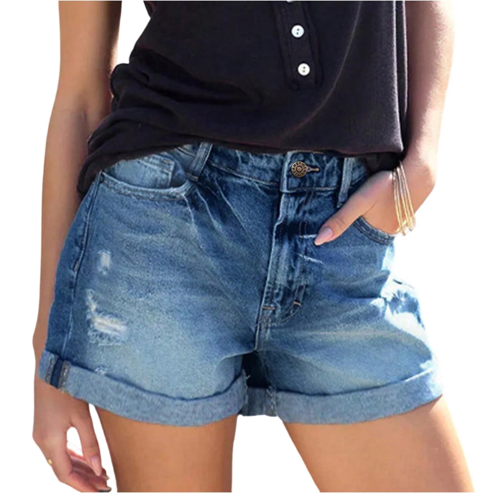 WOMEN'S HIGH WAISTED DISTRESSED JEAN SHORTS